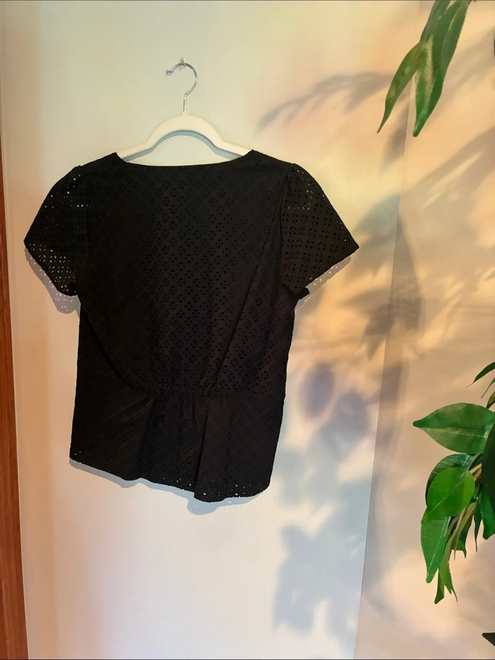 J. Crew Black Eyelet Button-Front V-Neck Blouse Size 8